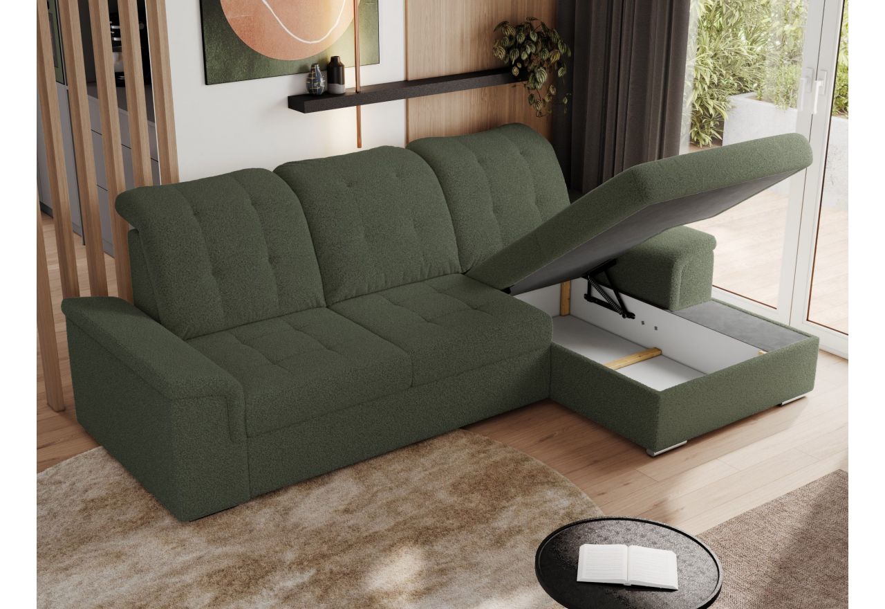 Narożnik MADRITO L - strona prawa - ciemnozielony, boucle