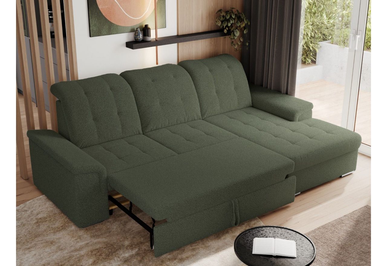 Narożnik MADRITO L - strona prawa - ciemnozielony, boucle