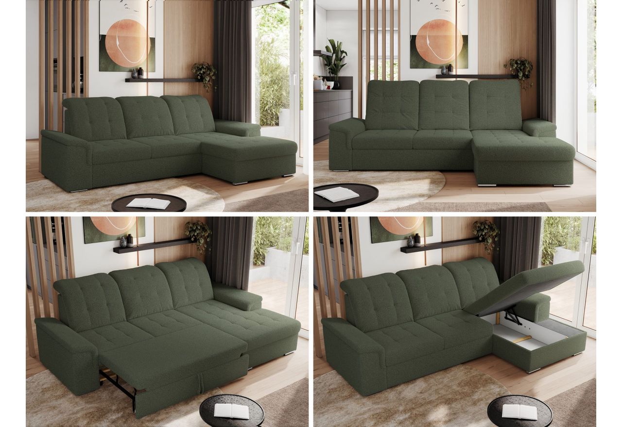 Narożnik MADRITO L - strona prawa - ciemnozielony, boucle