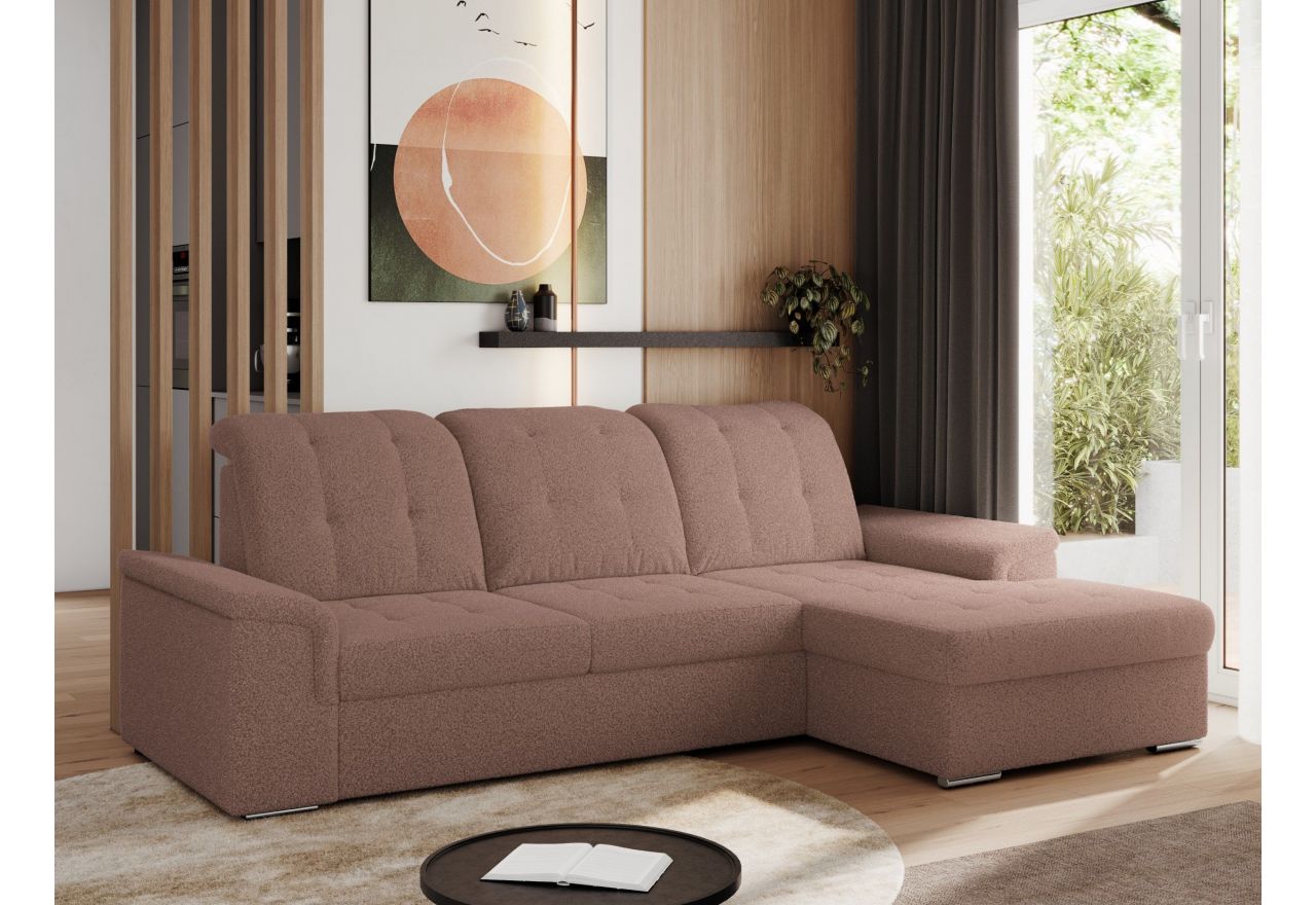 Narożnik MADRITO L - strona prawa - różowy, boucle