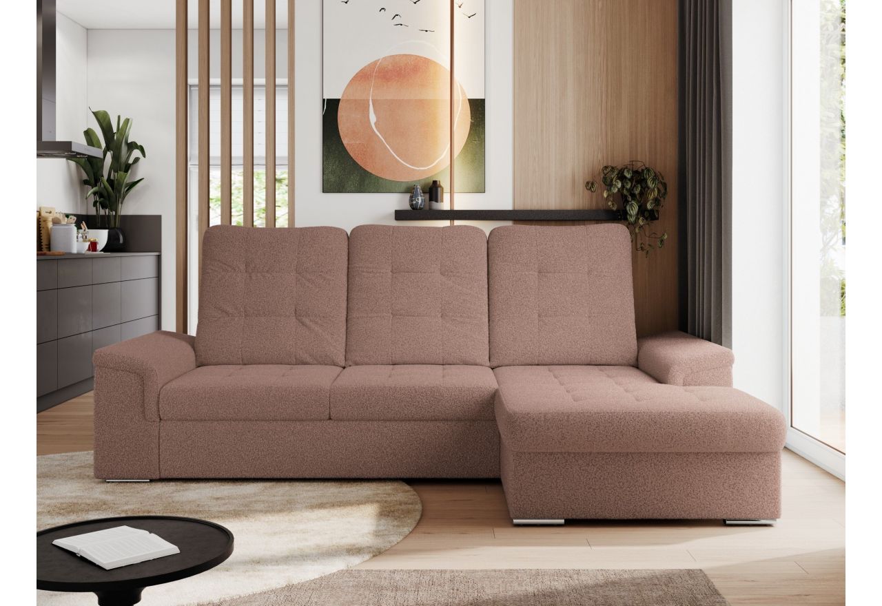 Narożnik MADRITO L - strona prawa - różowy, boucle