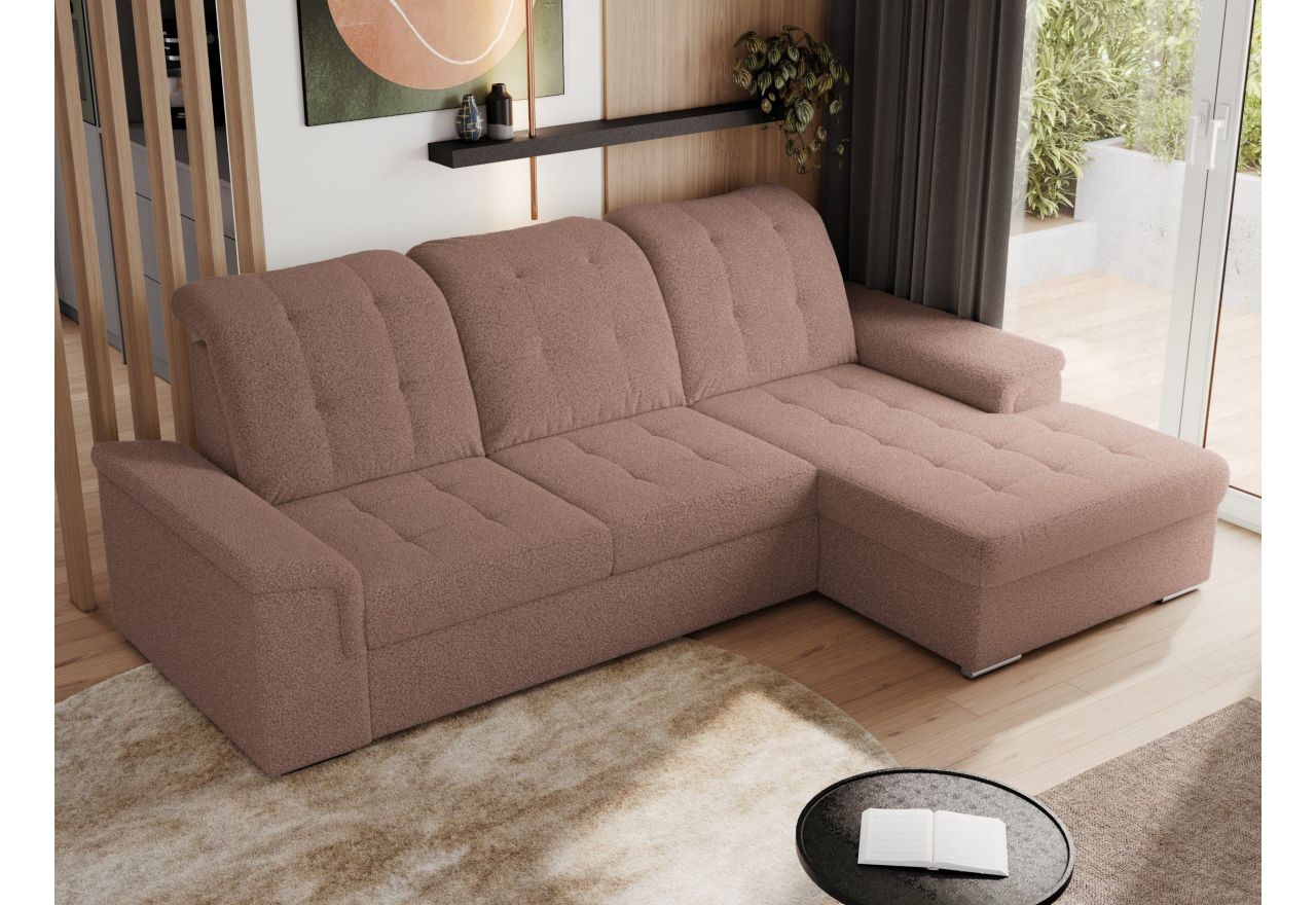 Narożnik MADRITO L - strona prawa - różowy, boucle