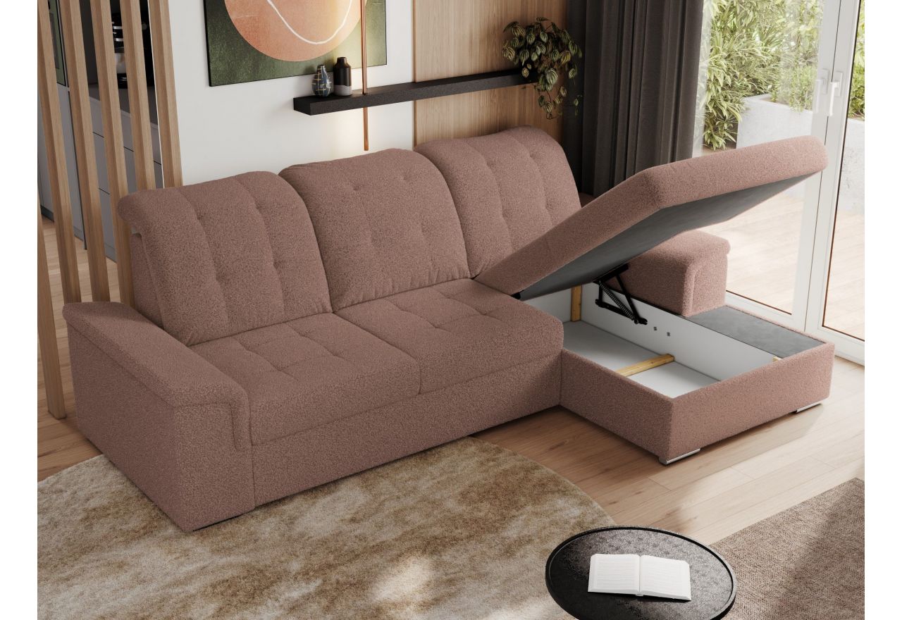 Narożnik MADRITO L - strona prawa - różowy, boucle