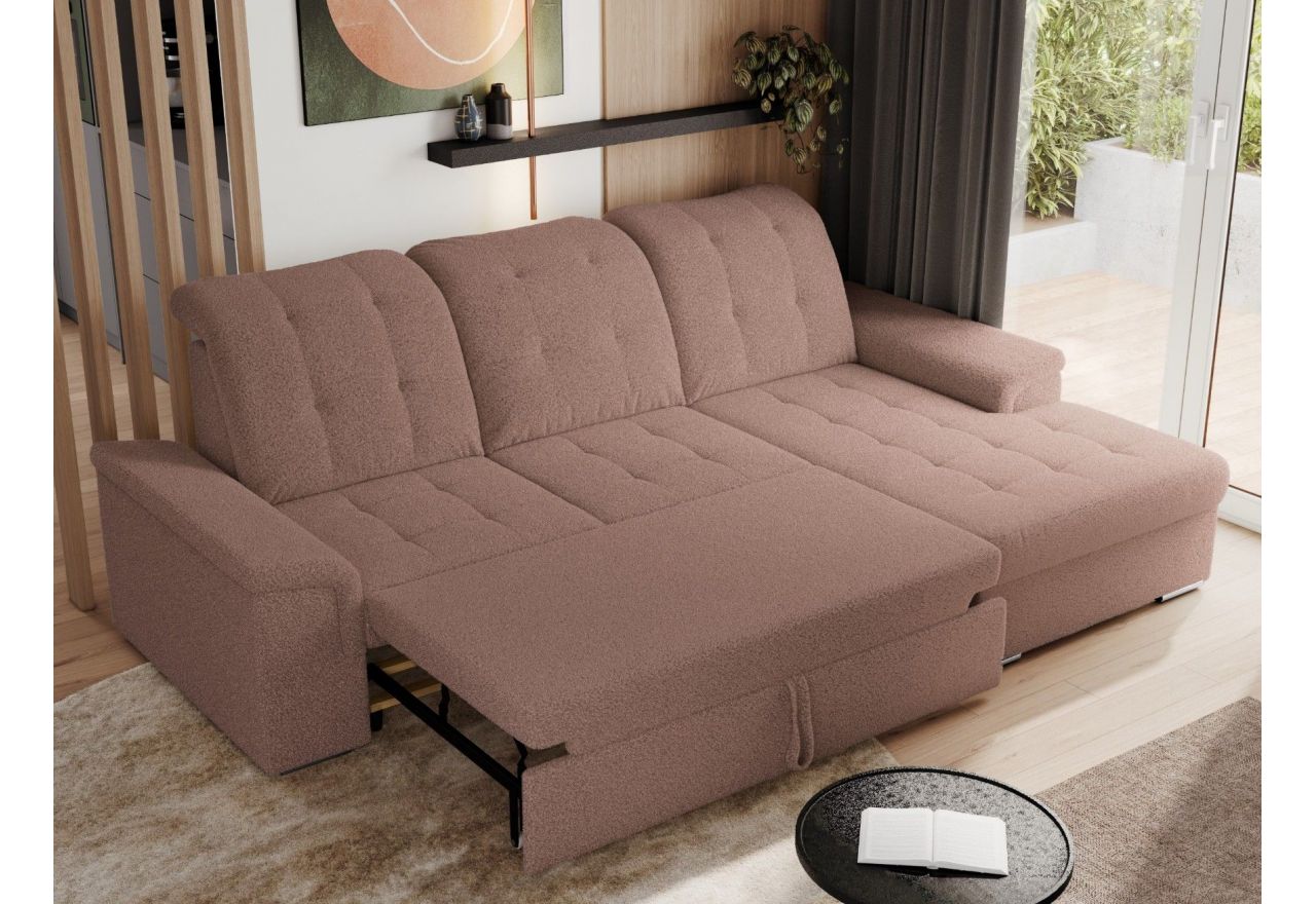 Narożnik MADRITO L - strona prawa - różowy, boucle