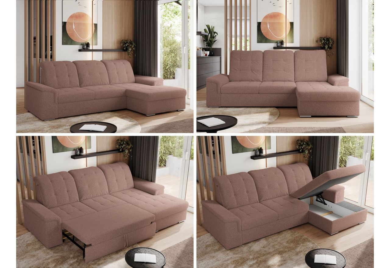 Narożnik MADRITO L - strona prawa - różowy, boucle