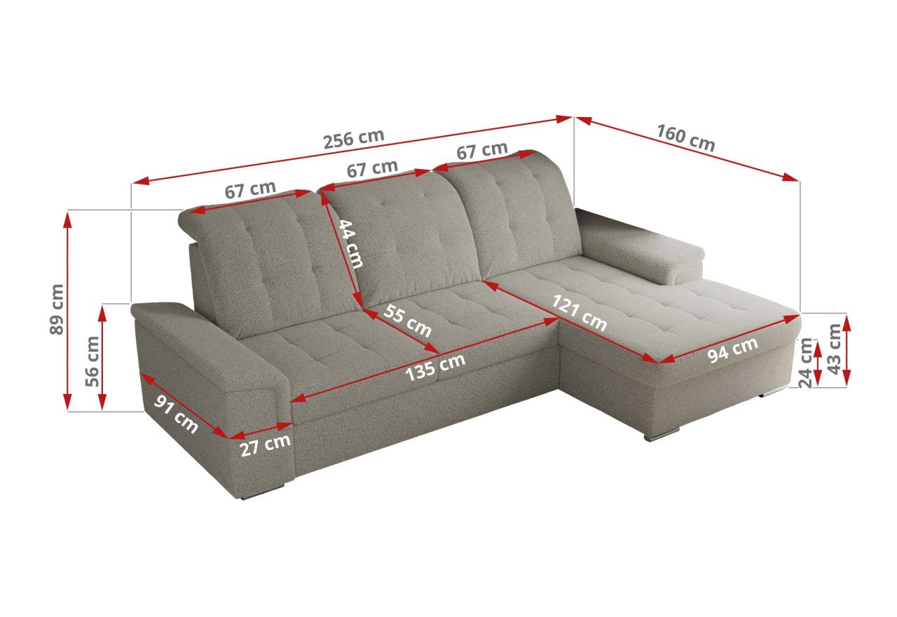 Narożnik MADRITO L - strona prawa - szary, boucle