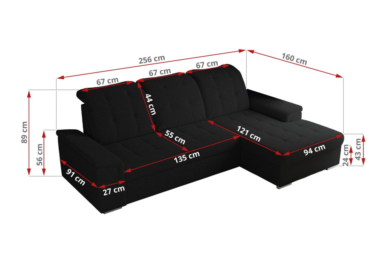 Narożnik MADRITO L - strona prawa - czarny, boucle
