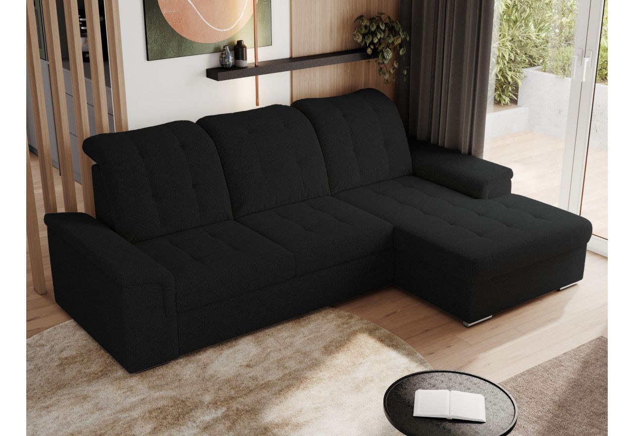 Narożnik MADRITO L - strona prawa - czarny, boucle