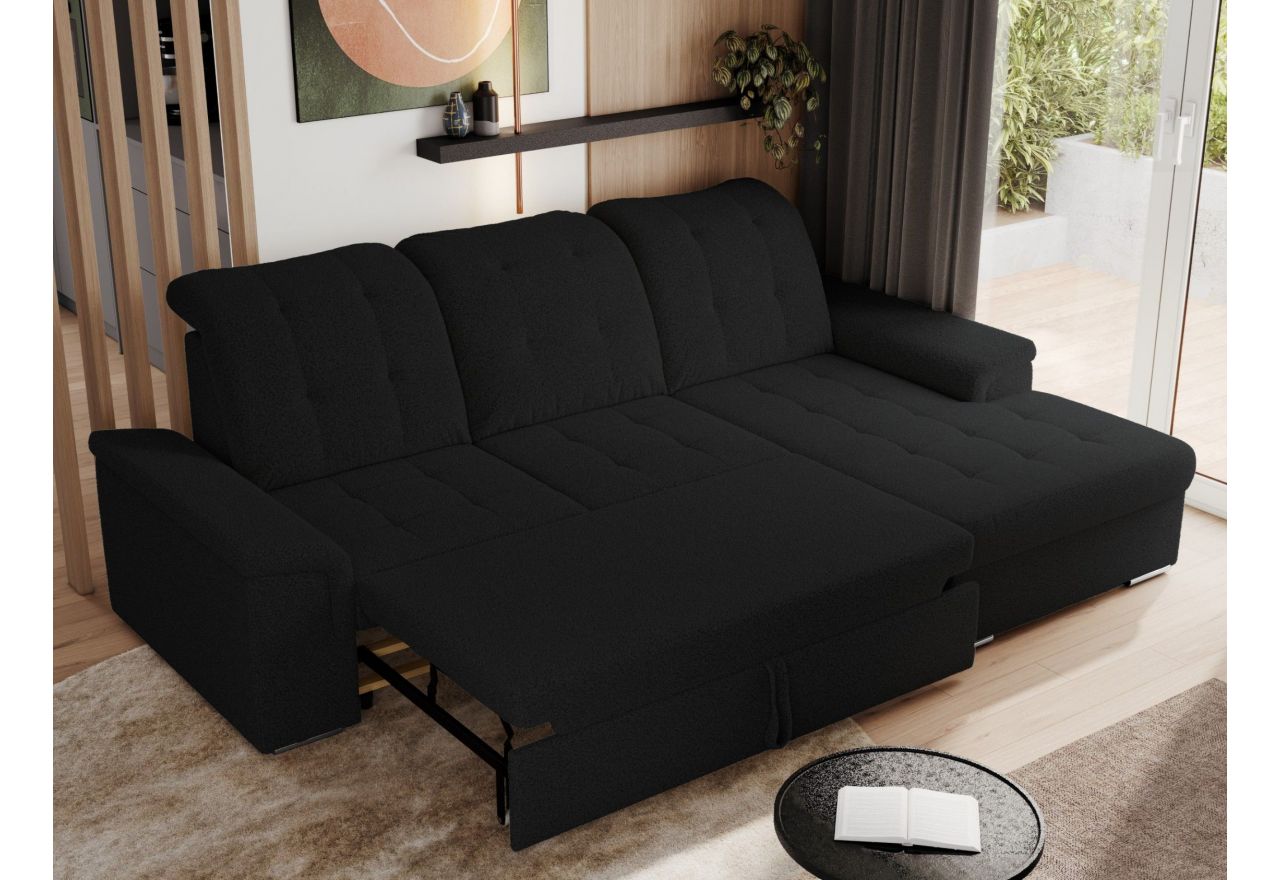 Narożnik MADRITO L - strona prawa - czarny, boucle