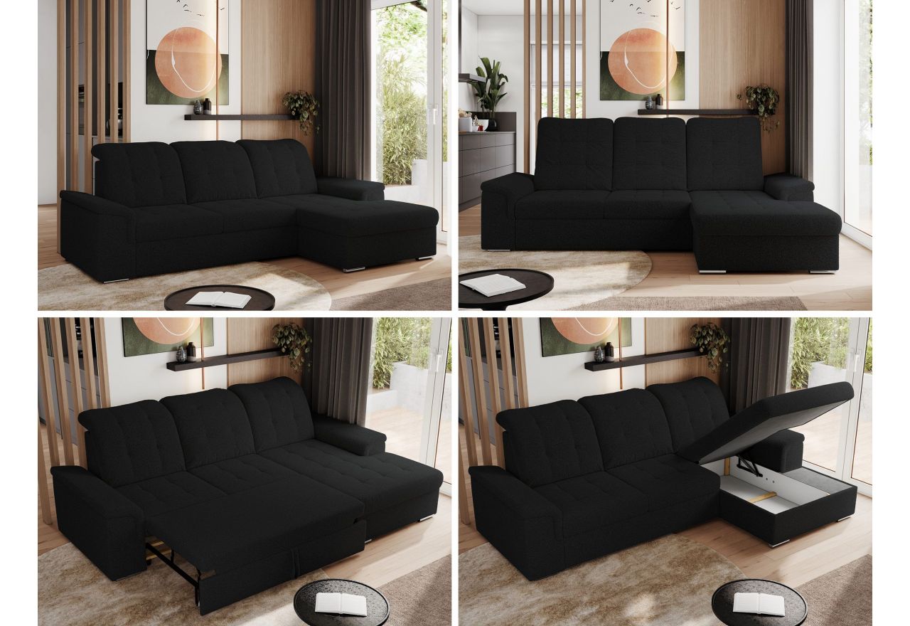 Narożnik MADRITO L - strona prawa - czarny, boucle