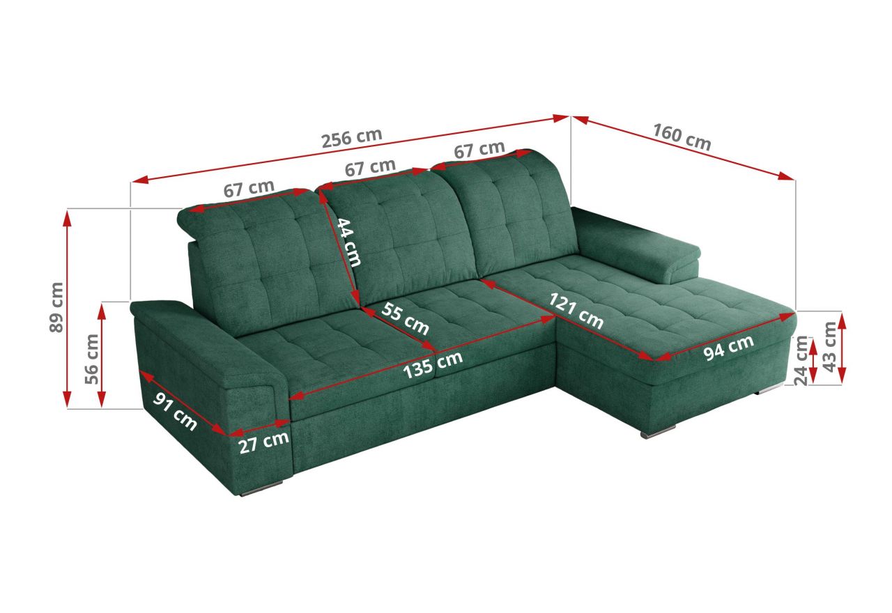 Narożnik MADRITO L - strona lewa - zielony, struktura