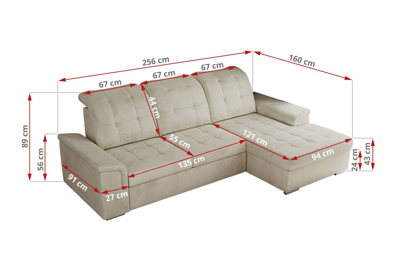 Narożnik MADRITO L - strona lewa - beżowy, welwet