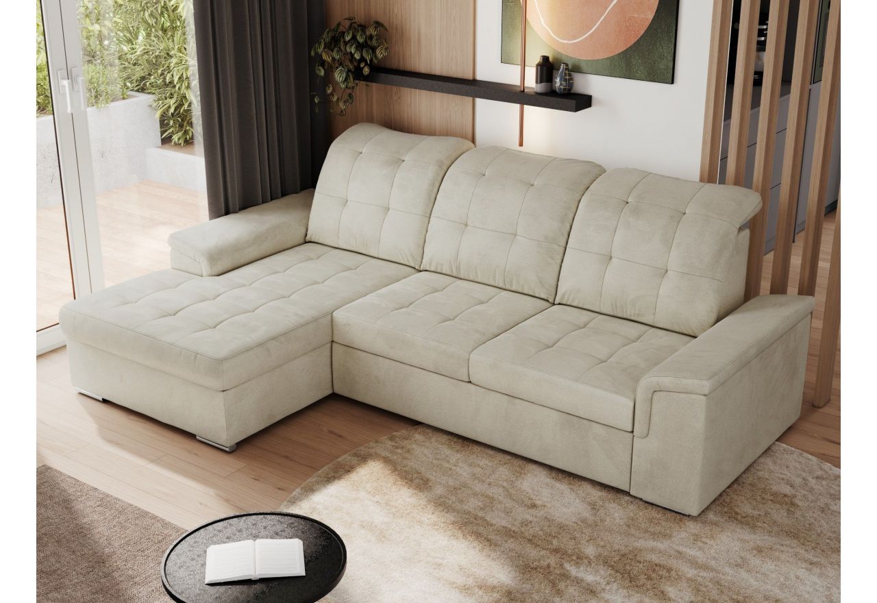 Narożnik MADRITO L - strona lewa - beżowy, welwet