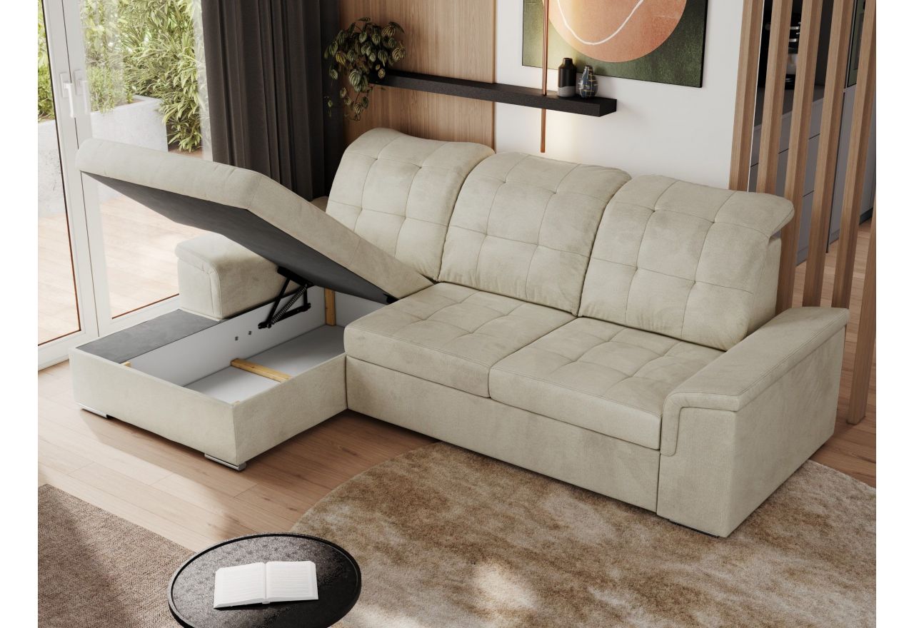 Narożnik MADRITO L - strona lewa - beżowy, welwet