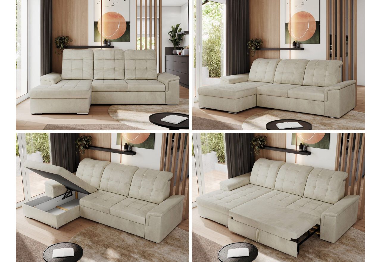 Narożnik MADRITO L - strona lewa - beżowy, welwet