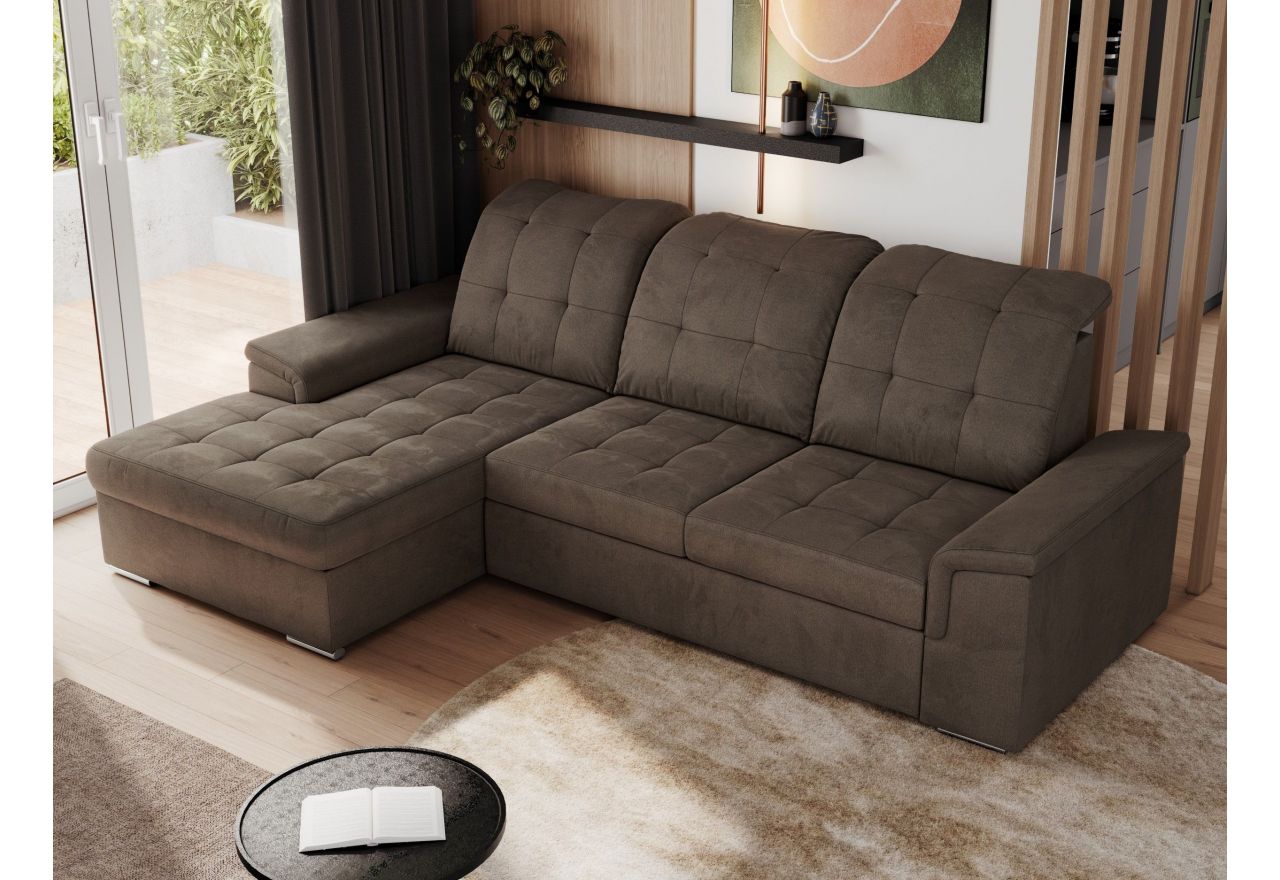 Narożnik MADRITO L - strona lewa - brązowy, welwet