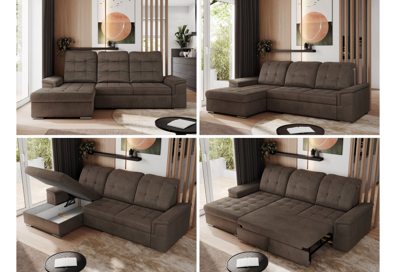 Narożnik MADRITO L - strona lewa - brązowy, welwet