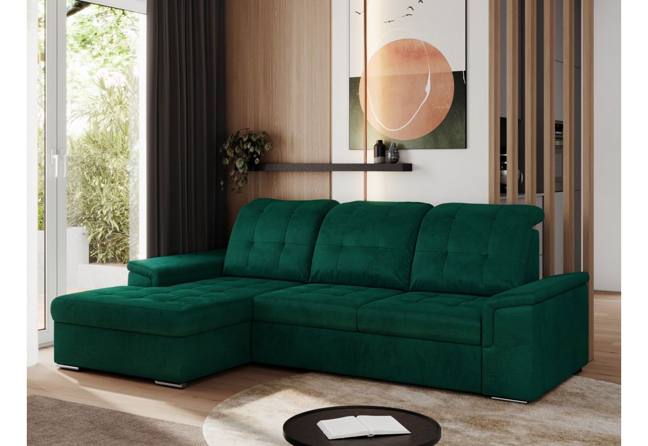 Narożnik MADRITO L - strona lewa - ciemnozielony, welwet