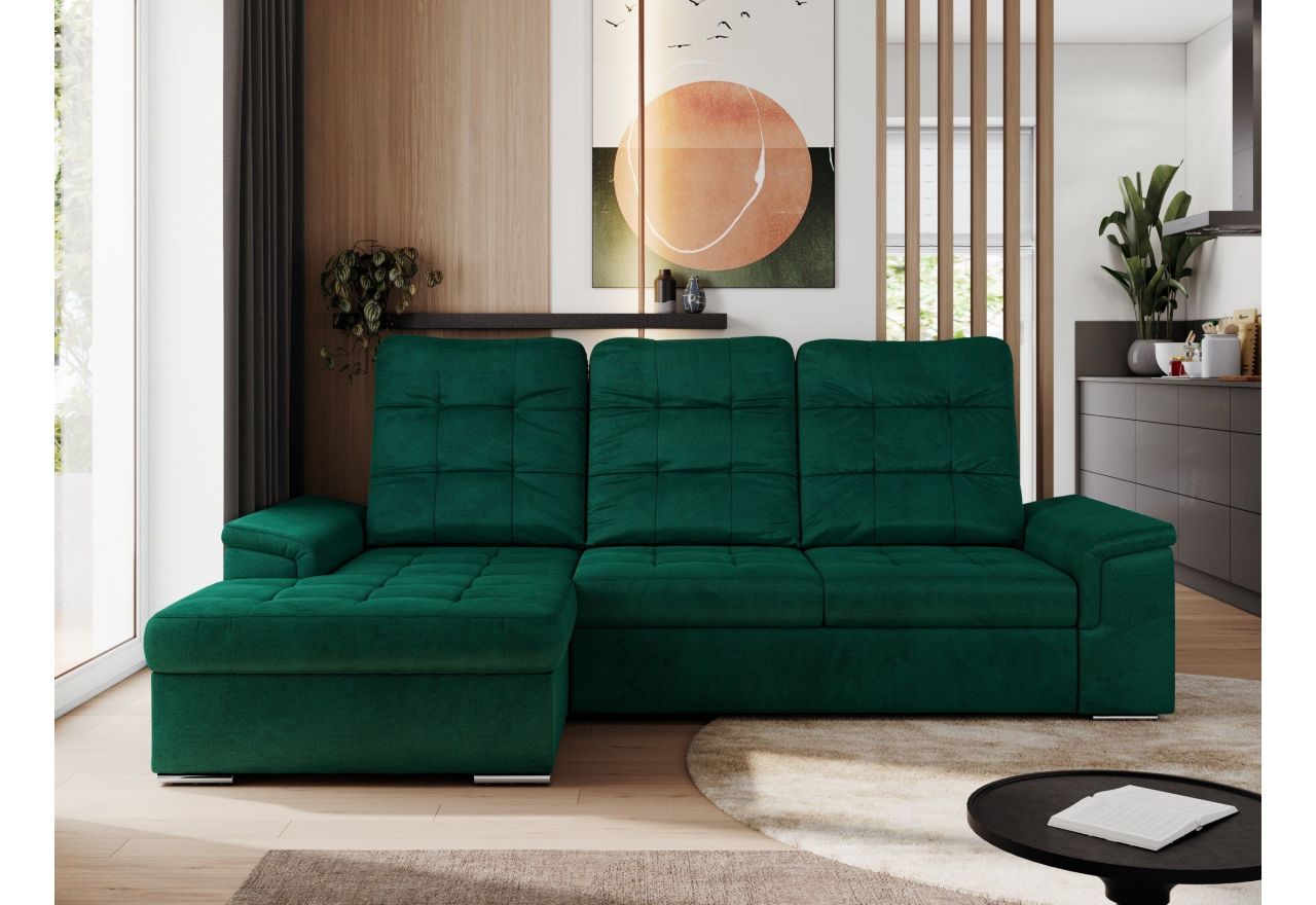 Narożnik MADRITO L - strona lewa - ciemnozielony, welwet