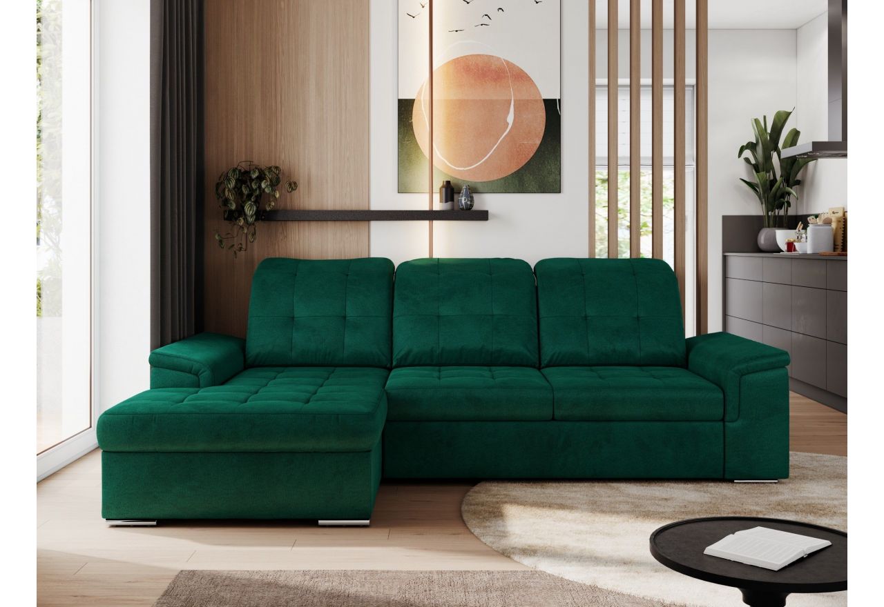 Narożnik MADRITO L - strona lewa - ciemnozielony, welwet