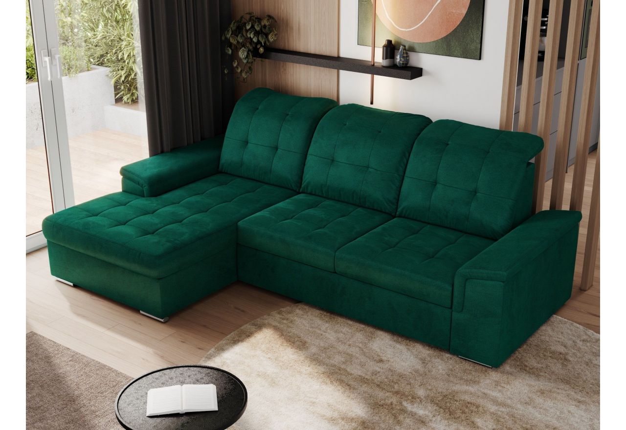 Narożnik MADRITO L - strona lewa - ciemnozielony, welwet