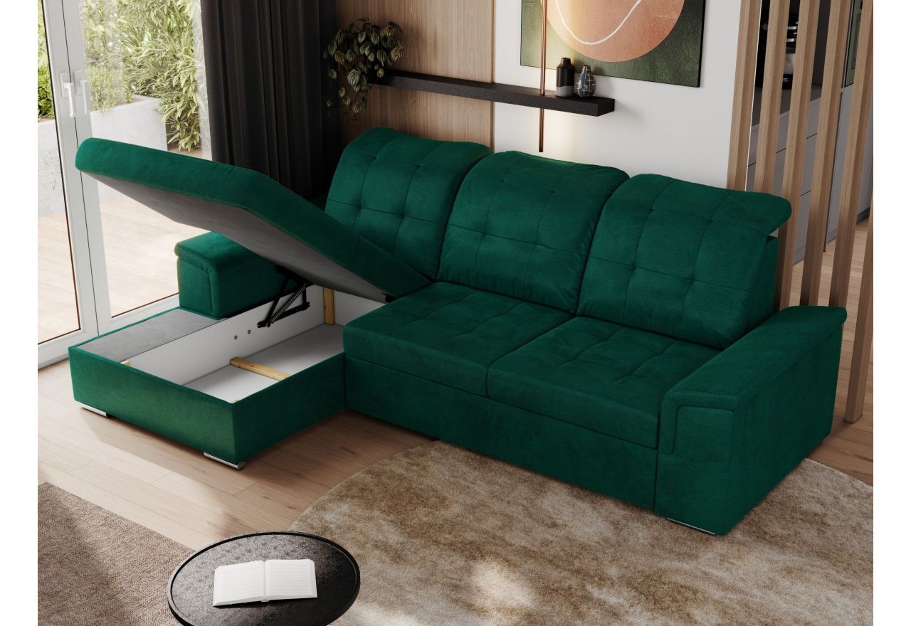 Narożnik MADRITO L - strona lewa - ciemnozielony, welwet