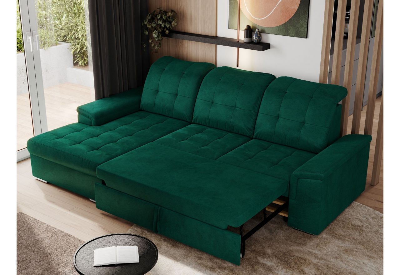 Narożnik MADRITO L - strona lewa - ciemnozielony, welwet