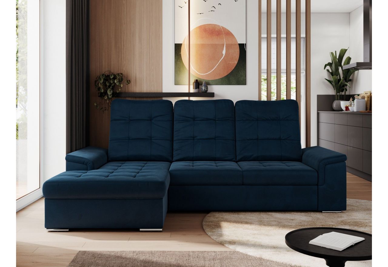 Narożnik MADRITO L - strona lewa - ciemnoniebieski, welwet