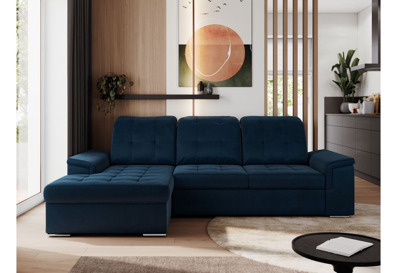 Narożnik MADRITO L - strona lewa - ciemnoniebieski, welwet