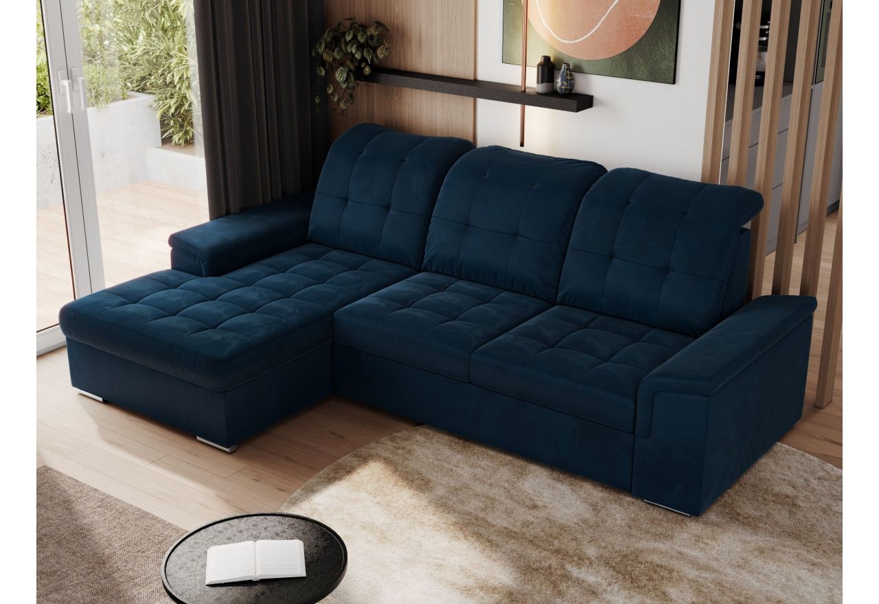 Narożnik MADRITO L - strona lewa - ciemnoniebieski, welwet