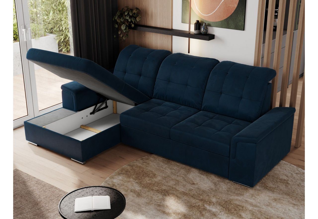 Narożnik MADRITO L - strona lewa - ciemnoniebieski, welwet