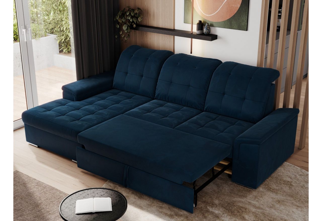 Narożnik MADRITO L - strona lewa - ciemnoniebieski, welwet