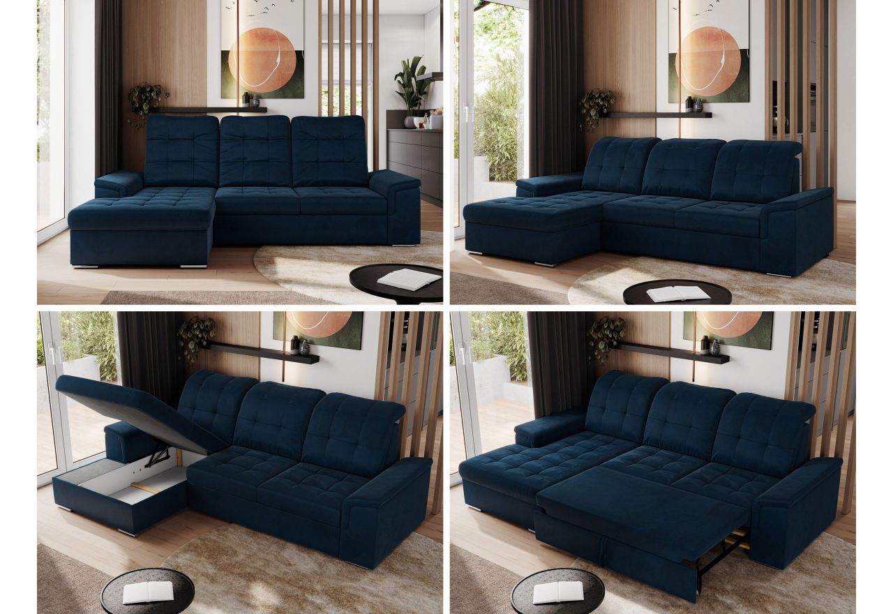 Narożnik MADRITO L - strona lewa - ciemnoniebieski, welwet