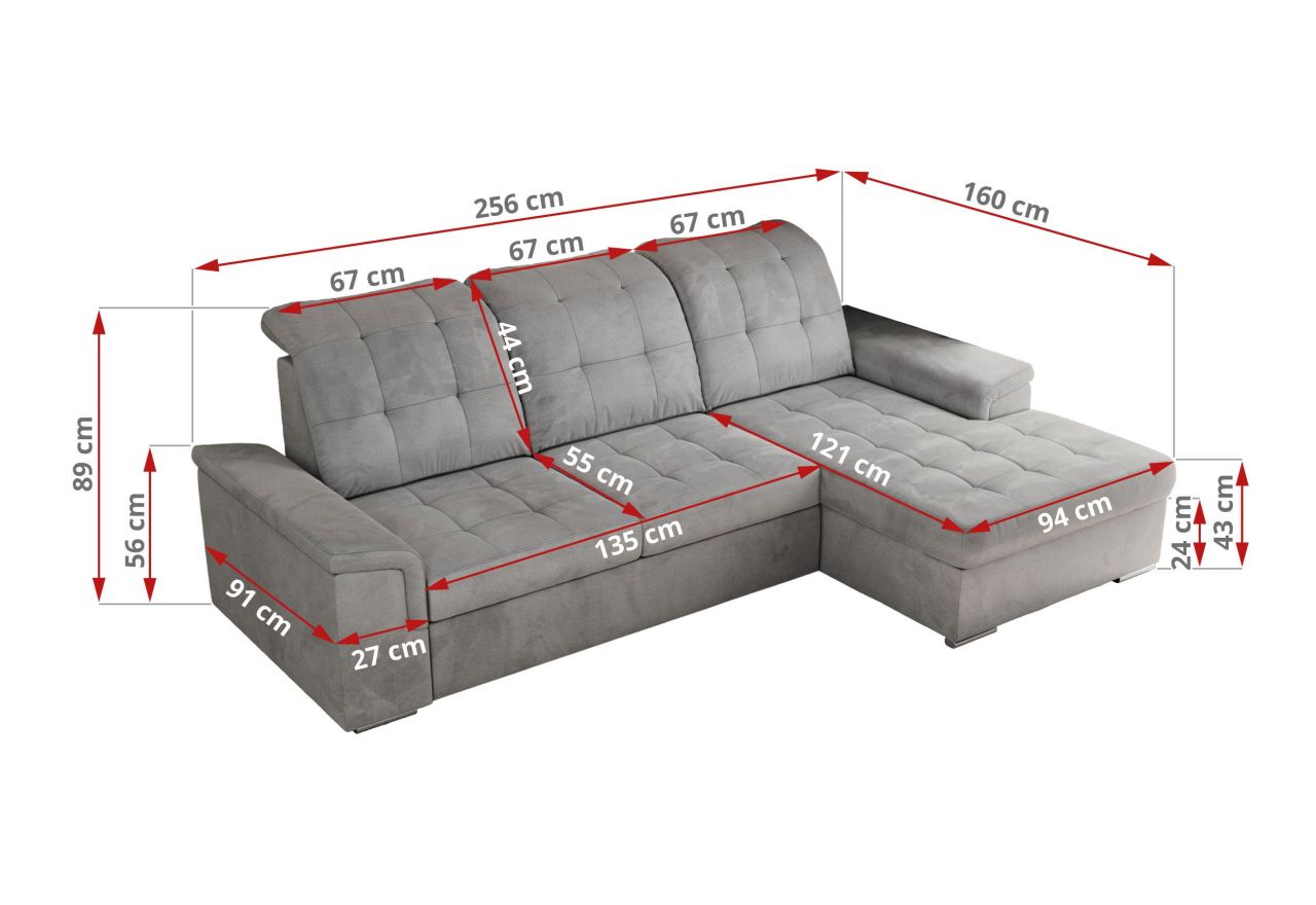 Narożnik MADRITO L - strona lewa - jasnoszary, welwet