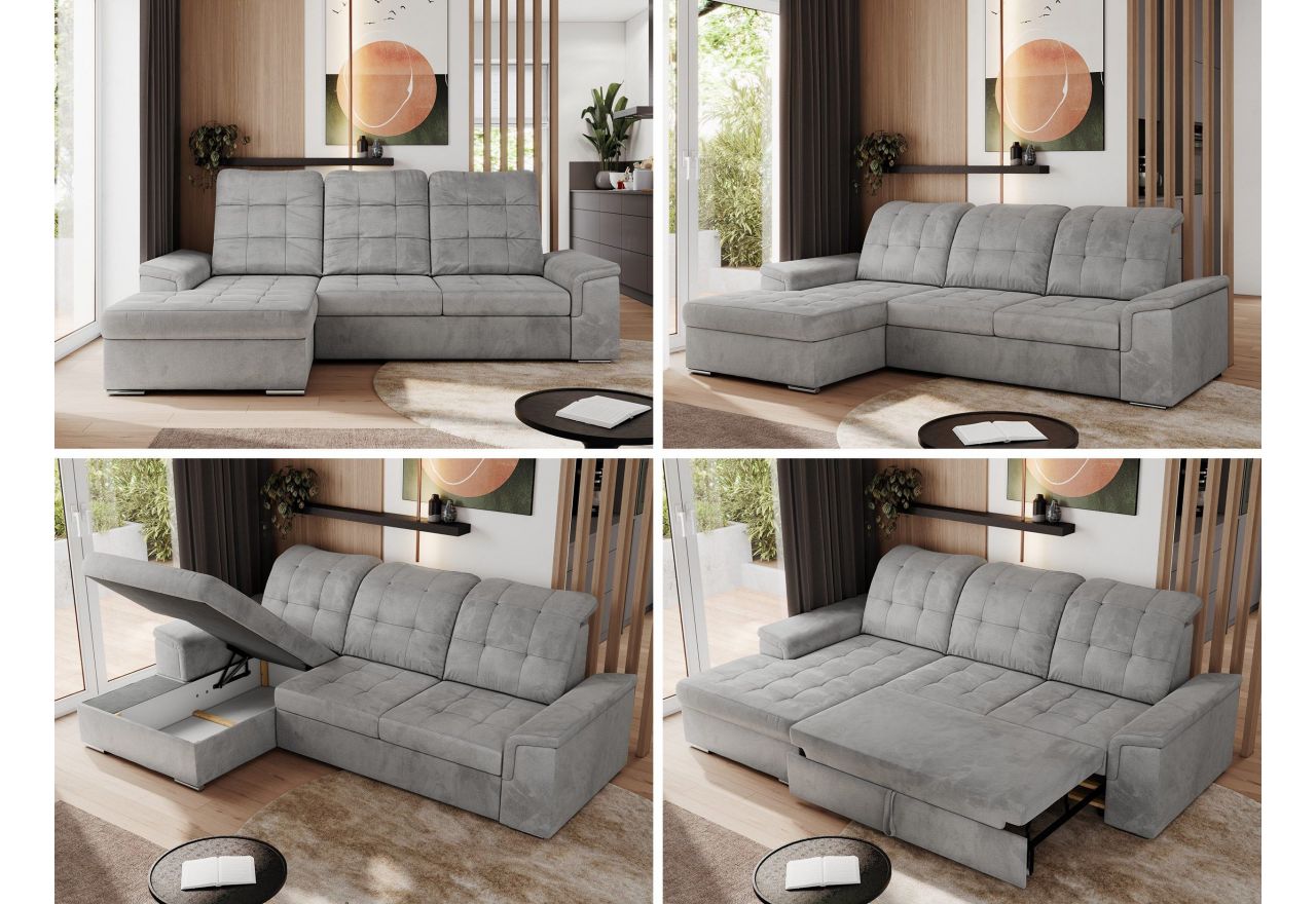 Narożnik MADRITO L - strona lewa - jasnoszary, welwet