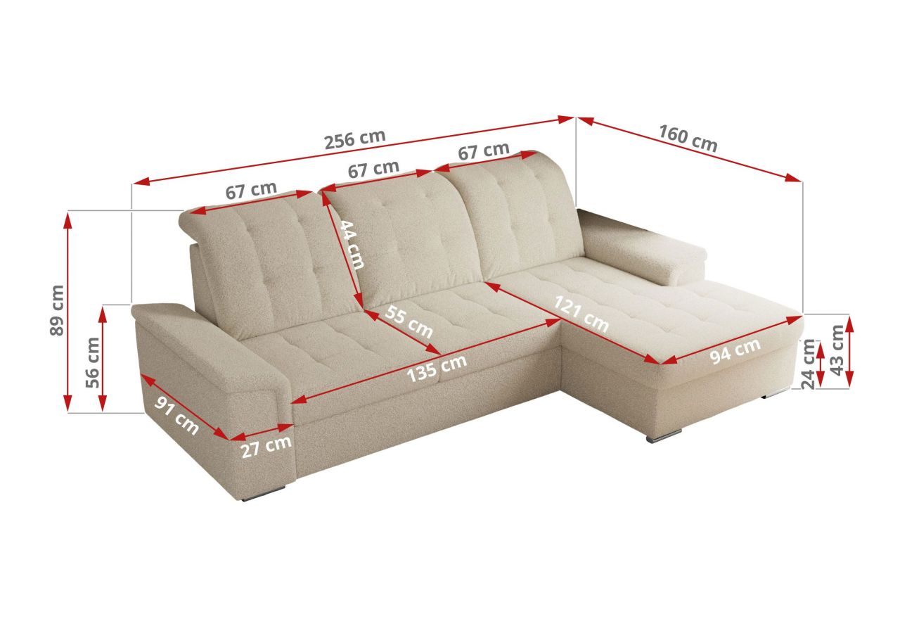 Narożnik MADRITO L - strona lewa - beżowy, boucle