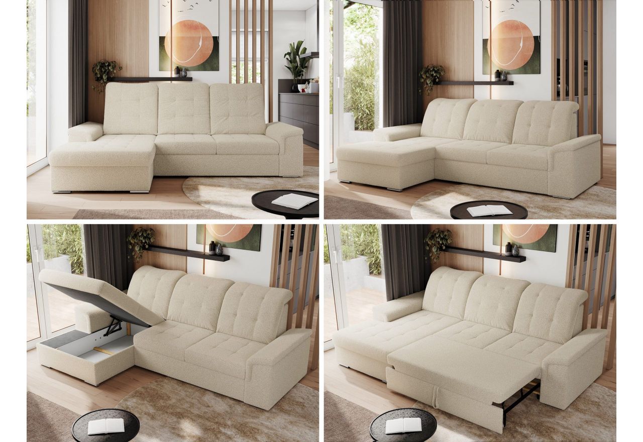 Narożnik MADRITO L - strona lewa - beżowy, boucle