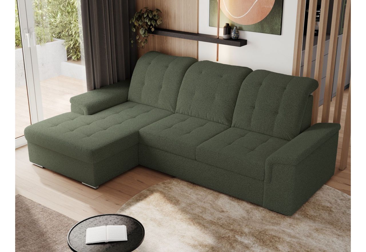 Narożnik MADRITO L - strona lewa - ciemnozielony, boucle