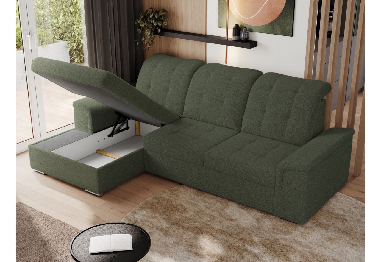 Narożnik MADRITO L - strona lewa - ciemnozielony, boucle