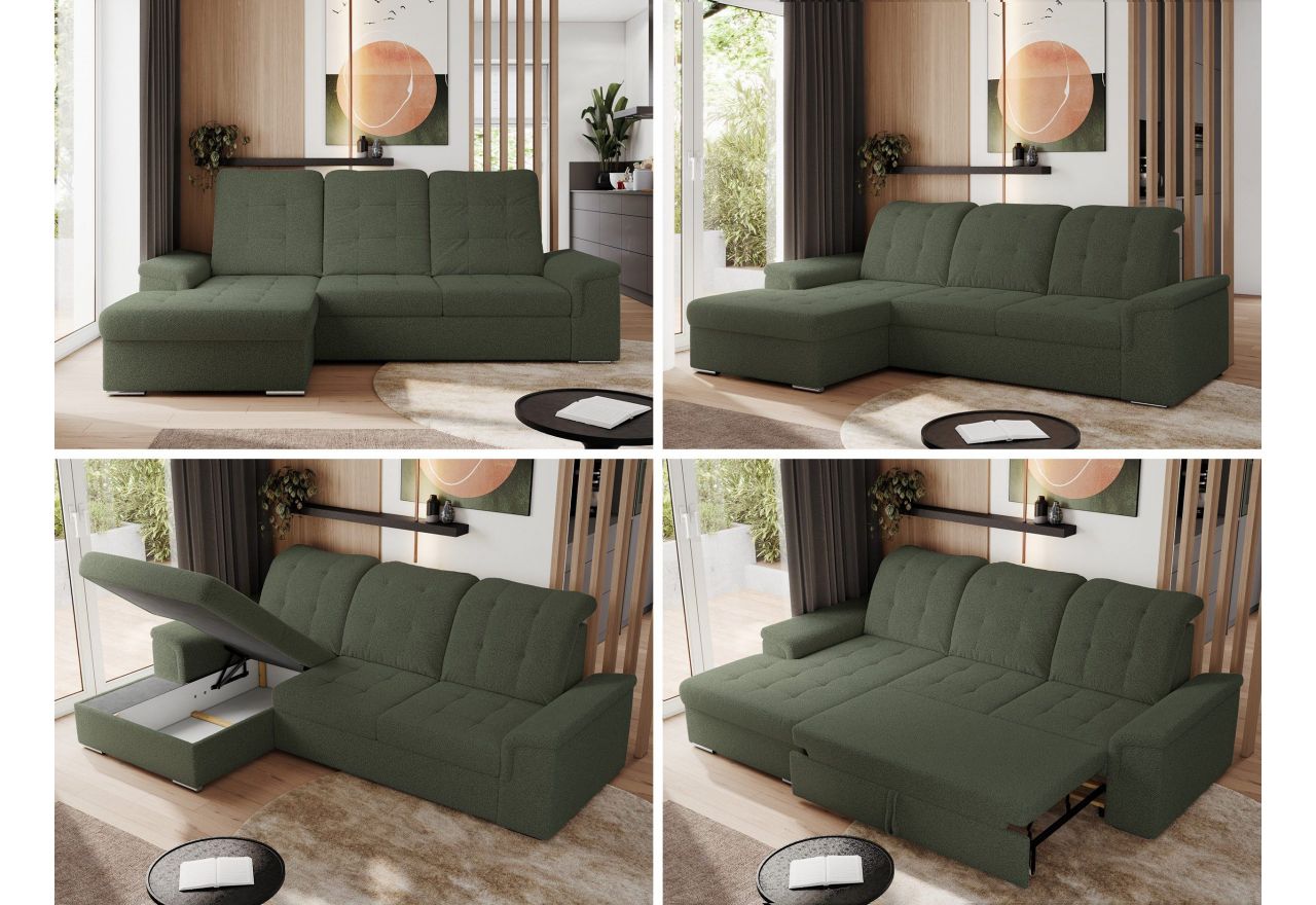 Narożnik MADRITO L - strona lewa - ciemnozielony, boucle