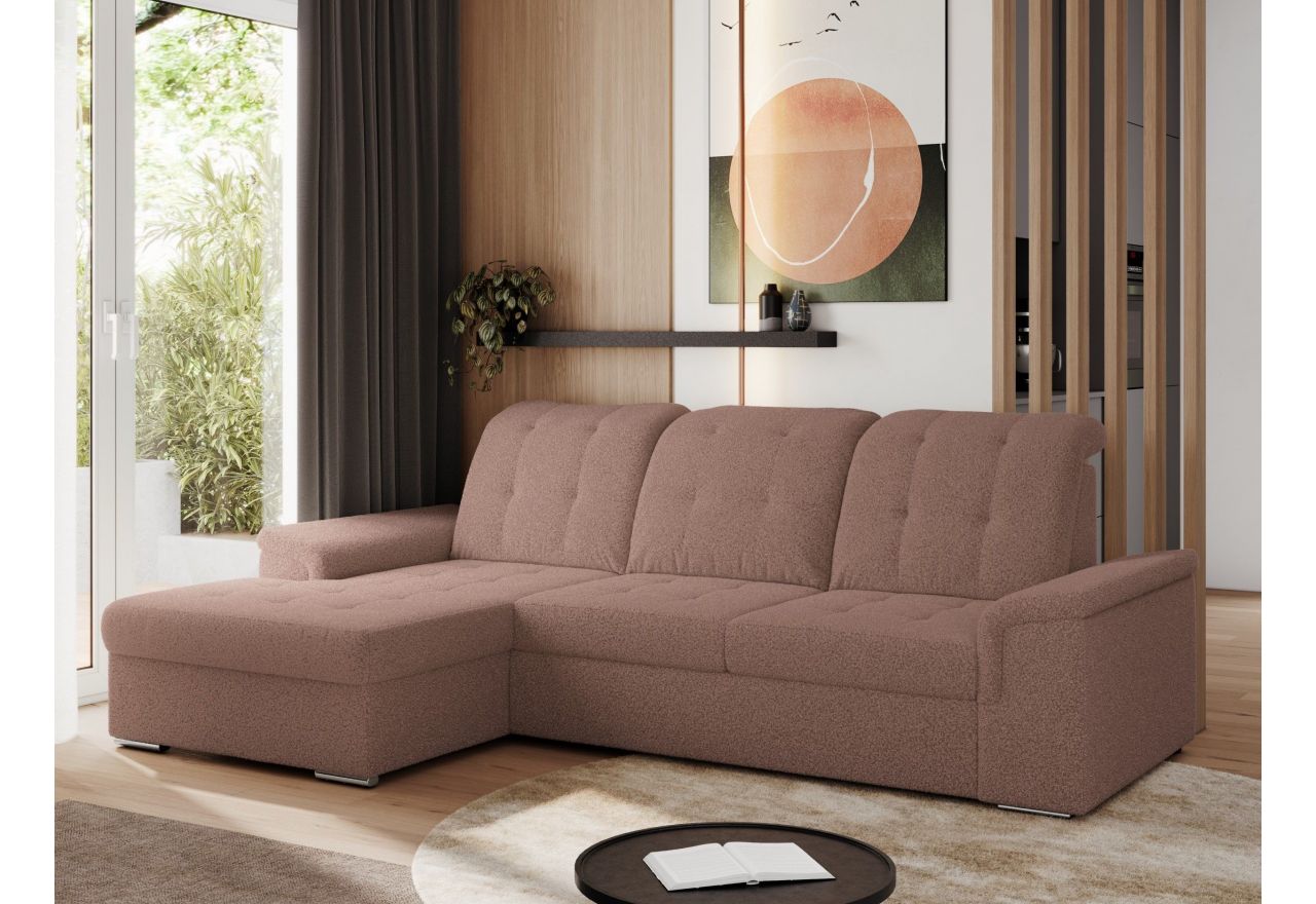 Narożnik MADRITO L - strona lewa - różowy, boucle