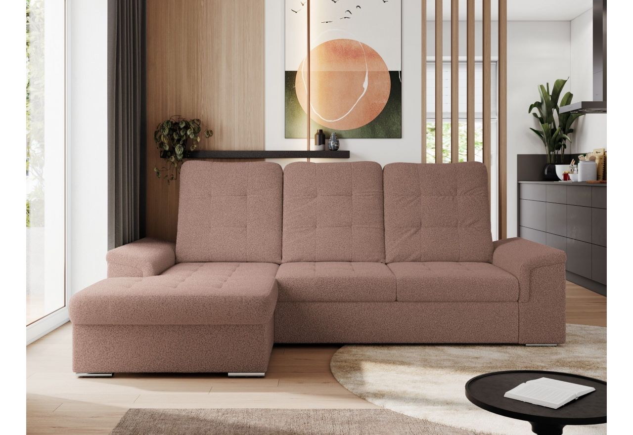 Narożnik MADRITO L - strona lewa - różowy, boucle