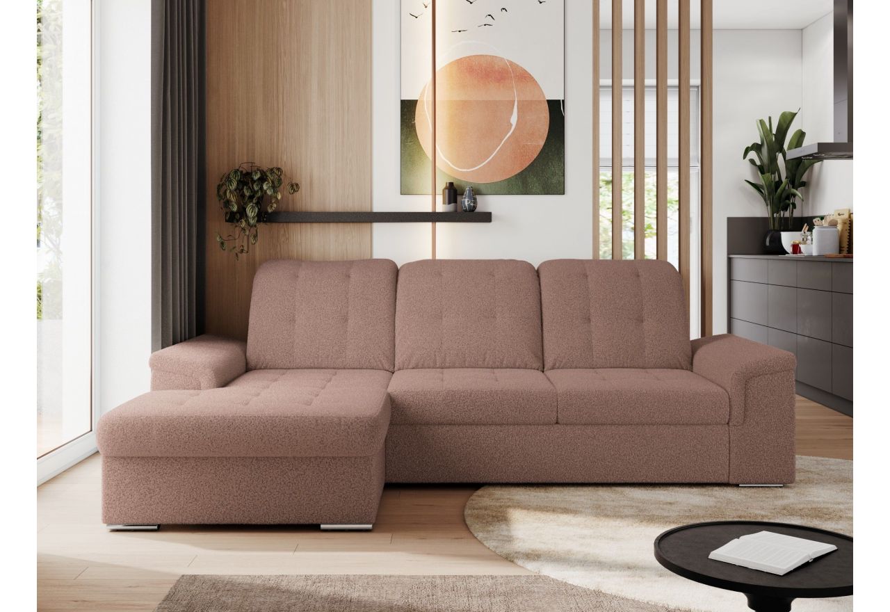 Narożnik MADRITO L - strona lewa - różowy, boucle