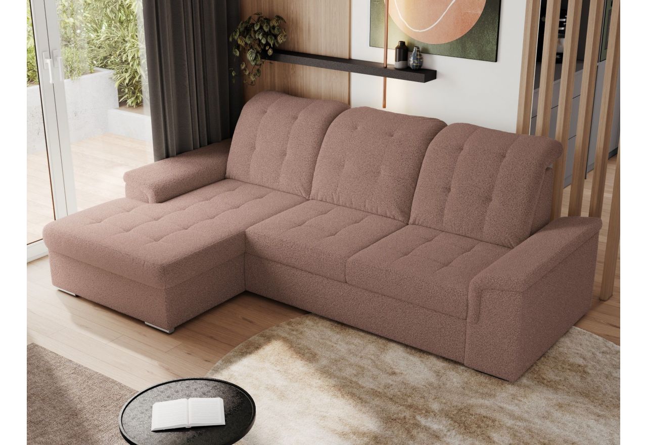 Narożnik MADRITO L - strona lewa - różowy, boucle