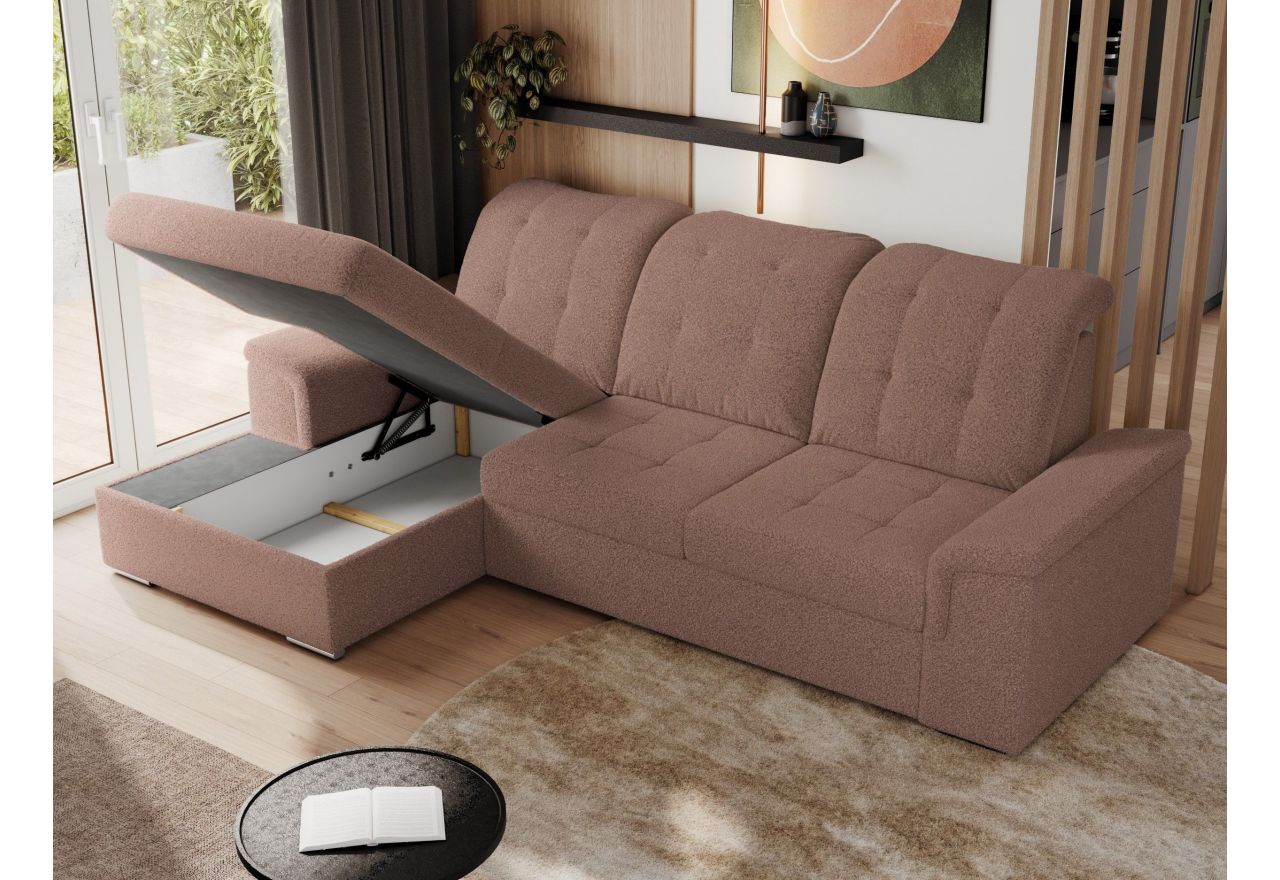 Narożnik MADRITO L - strona lewa - różowy, boucle