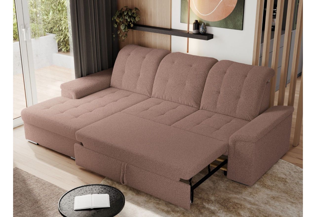 Narożnik MADRITO L - strona lewa - różowy, boucle