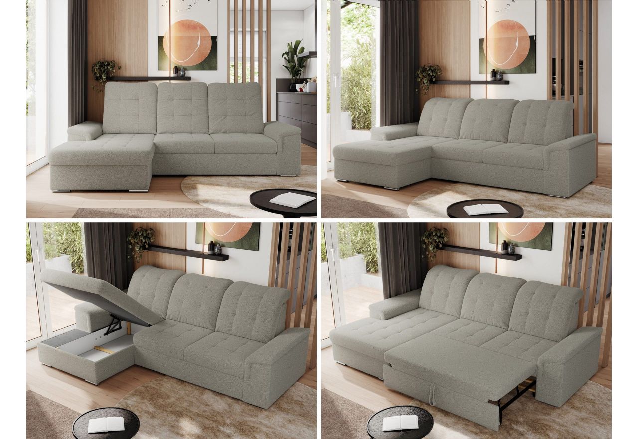 Narożnik MADRITO L - strona lewa - szary, boucle