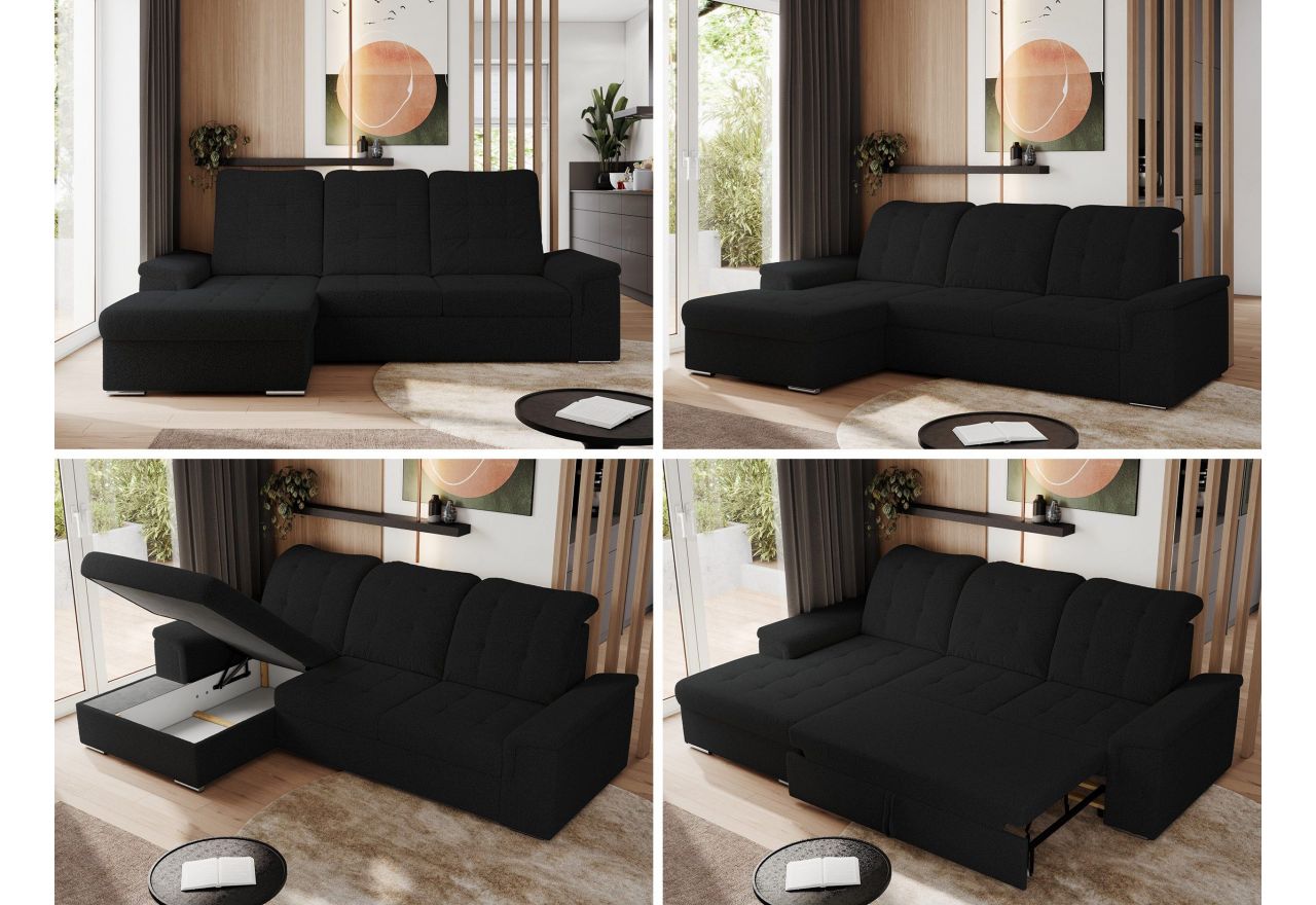 Narożnik MADRITO L - strona lewa - czarny, boucle