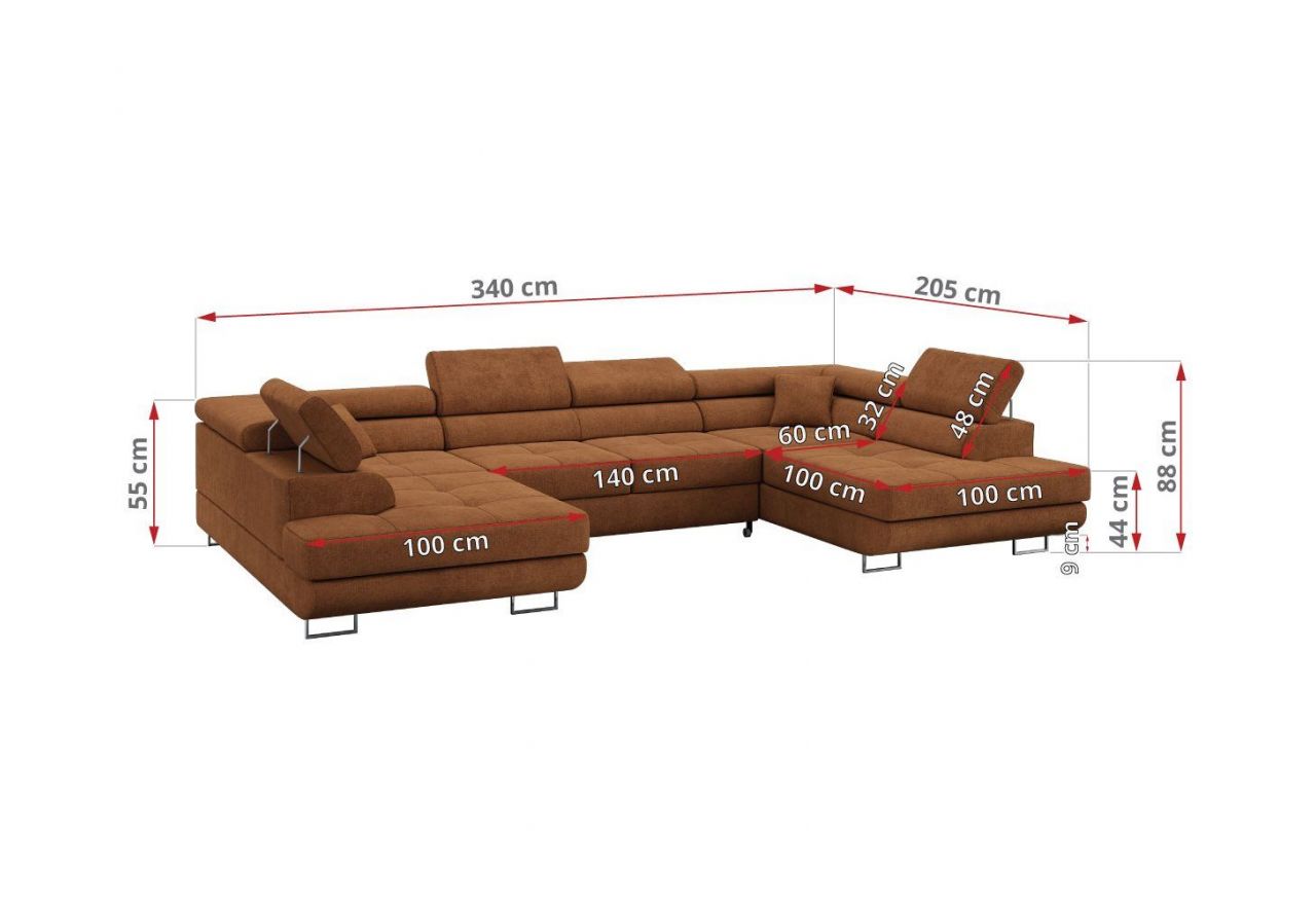 Narożnik GUSTAW U - uniwersalny - pomarańczowy, struktura