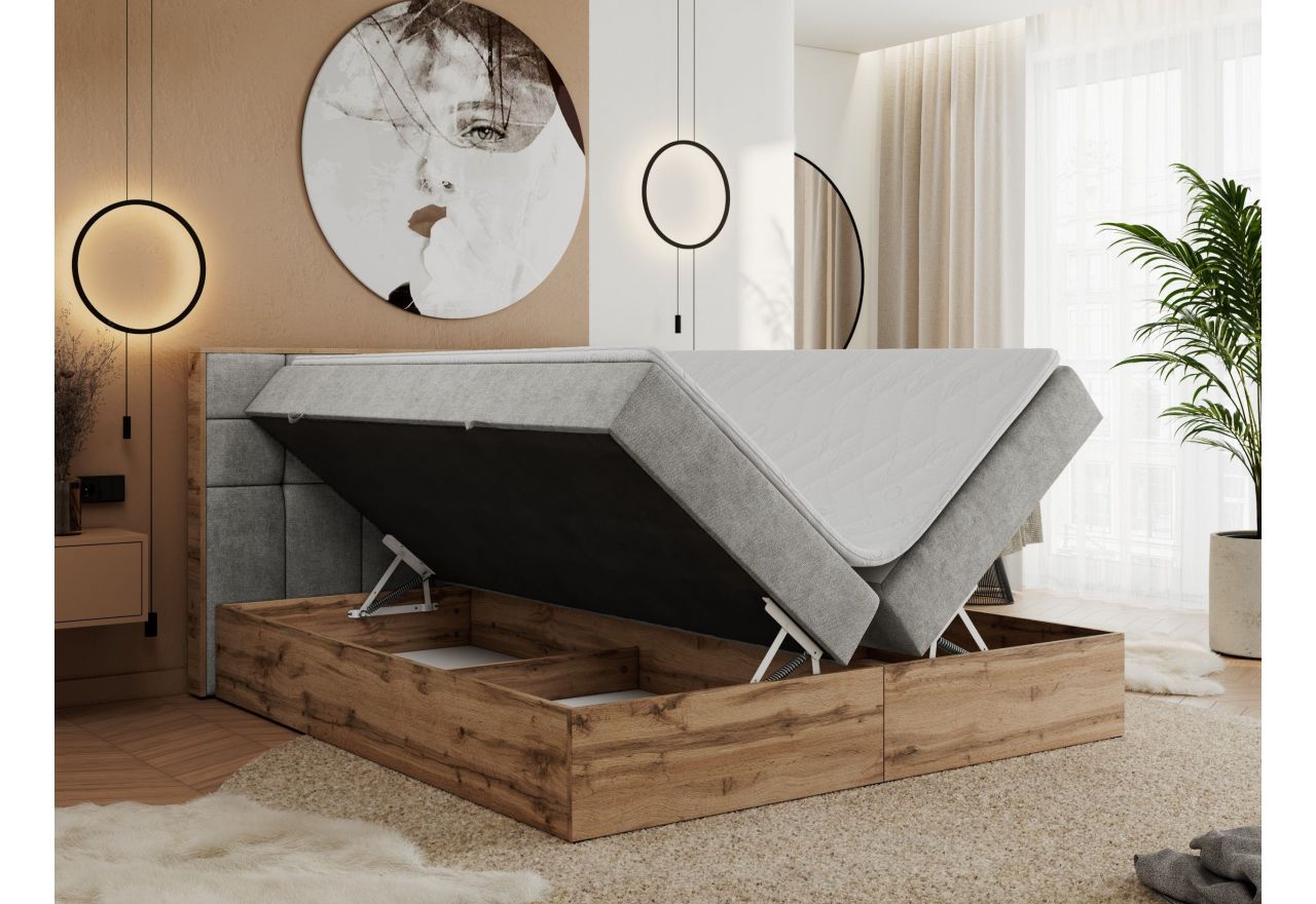 Łóżko kontynentalne ALBERO 1 160x200 - H3 - jasnoszary, struktura